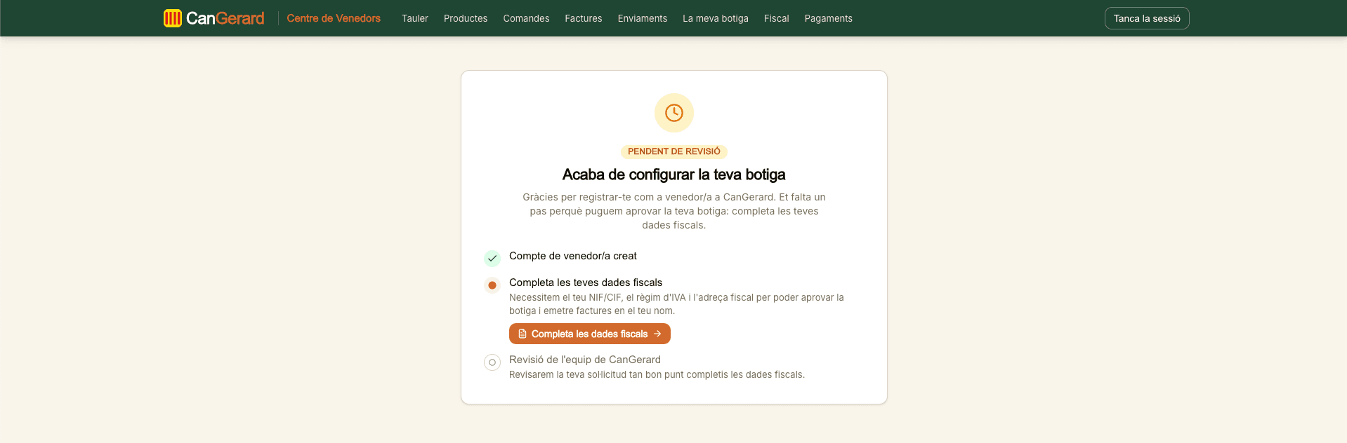 El Tauler de control un cop la botiga està aprovada. Mentre estàs pendent, hi veus la llista de comprovació anterior.