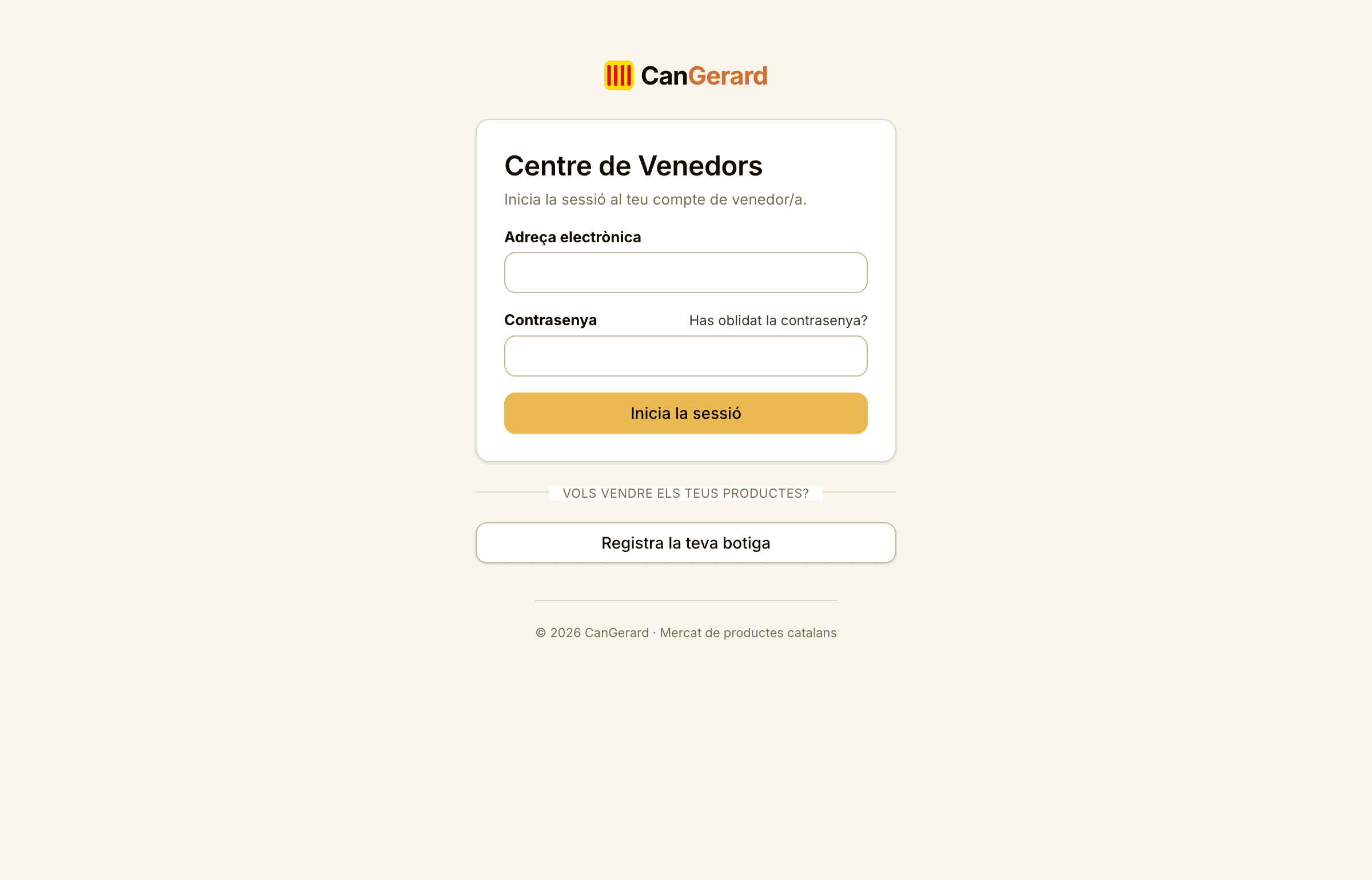 La pantalla d’inici de sessió del Centre de Venedors.